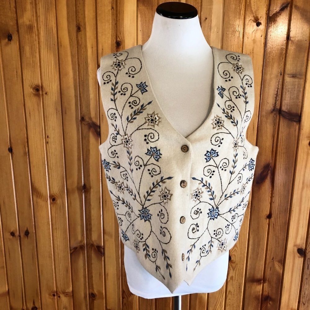 Keren Hart Felted Embroidered Lined Wool Vest